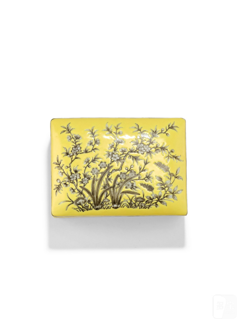 二十世紀　黃地墨彩靈仙祝壽紋長方蓋盒 | A YELLOW-GROUND GRISAILLE-DECORATED RECTANGULAR BOX AND COVER - 图3